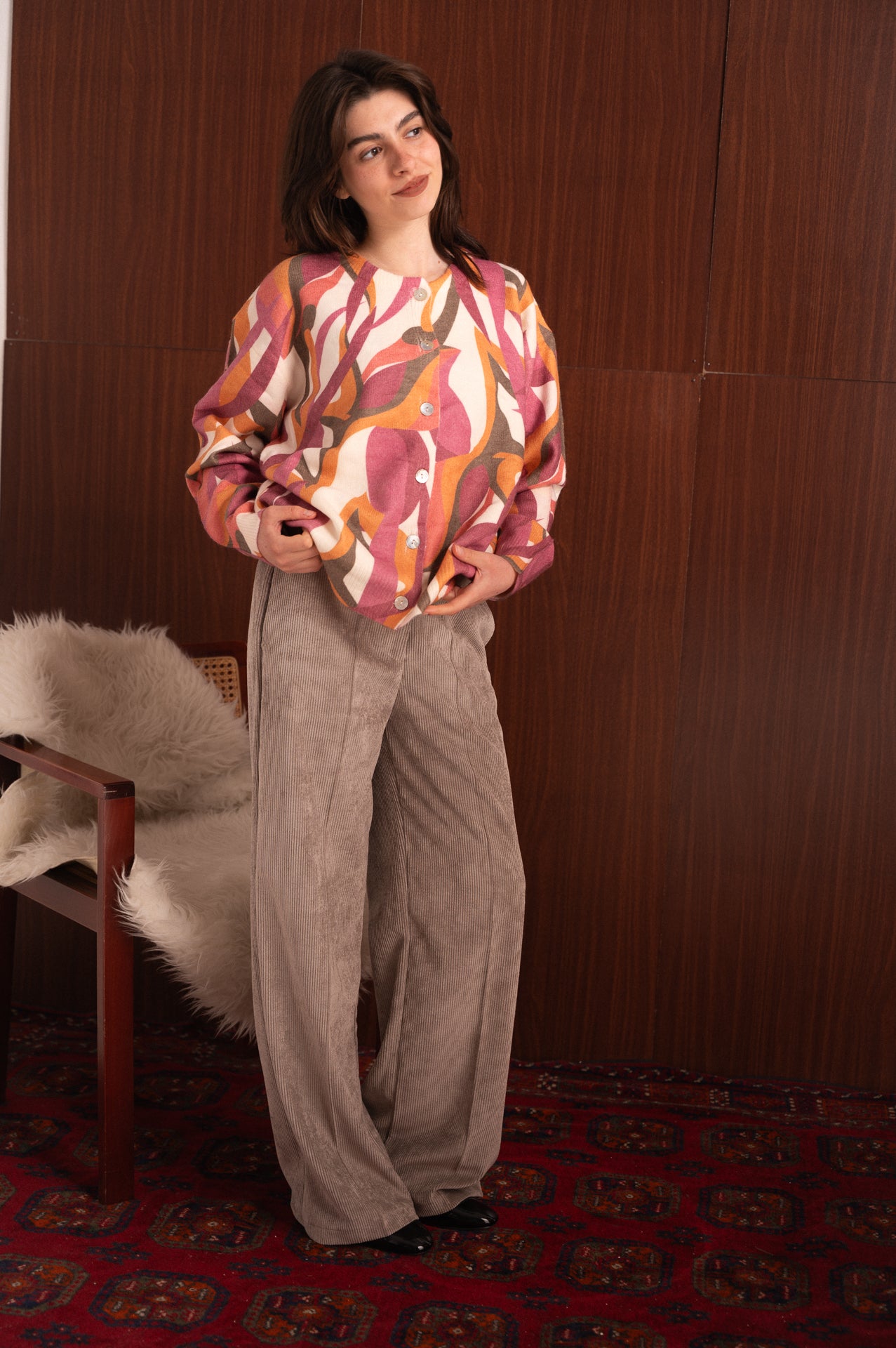 Cardigan Donna Fantasia Grafica Multicolor con Bottoni