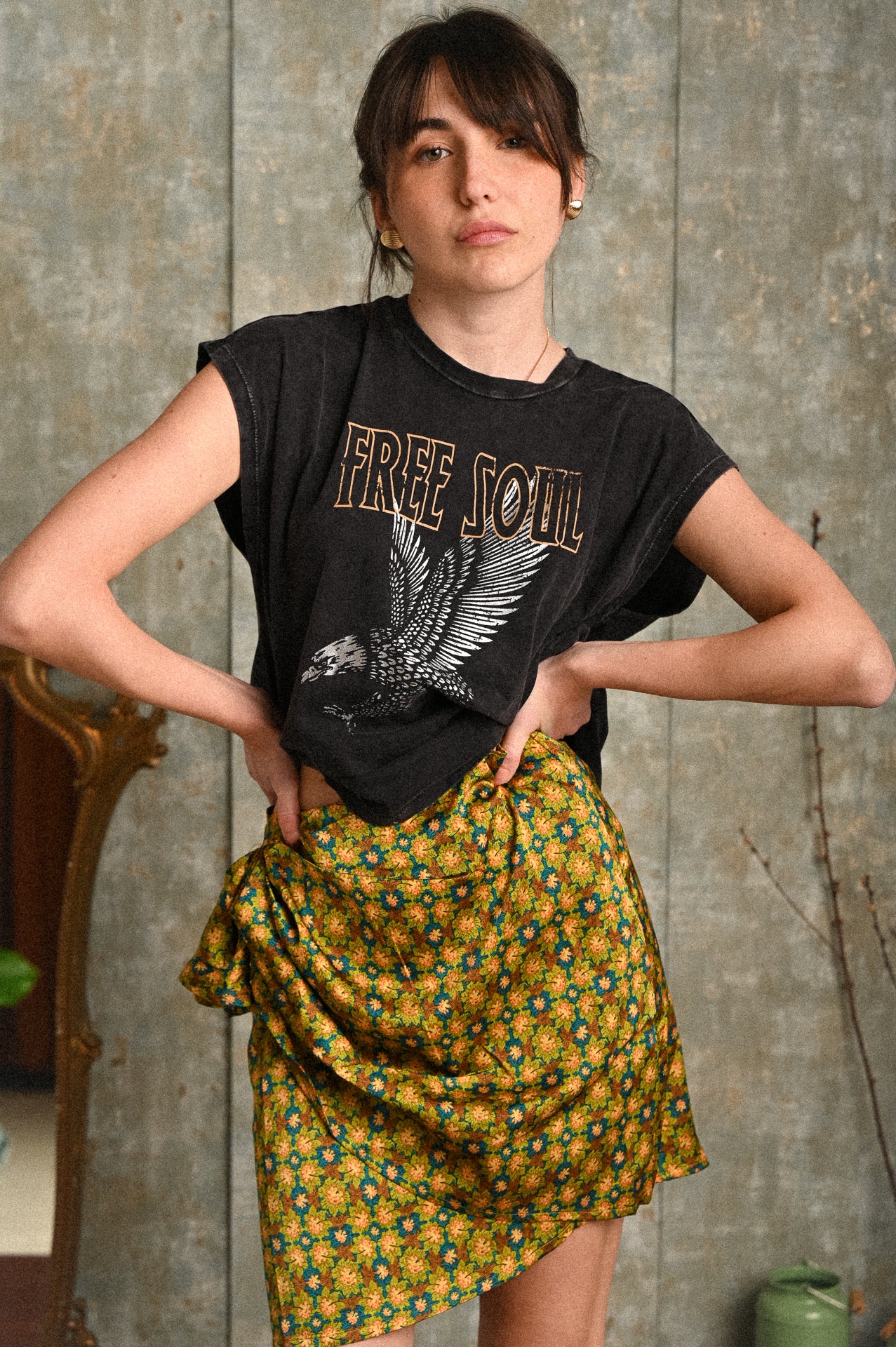 T-shirt Ylang nera con stampa