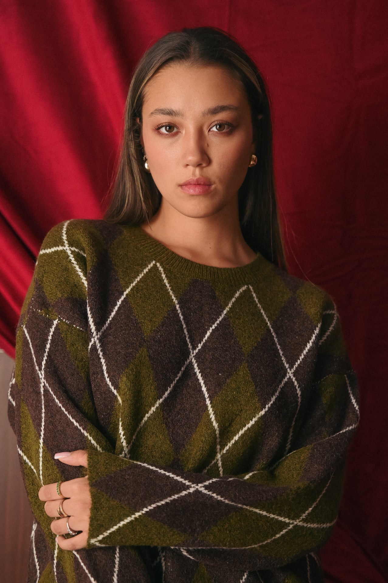 Maglione Donna Fantasia a rombi Caldo | Pullover Misto Lana Plaid