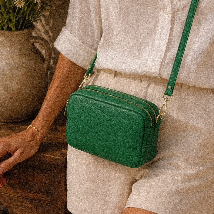 Borsa a tracolla in vera pelle color verde