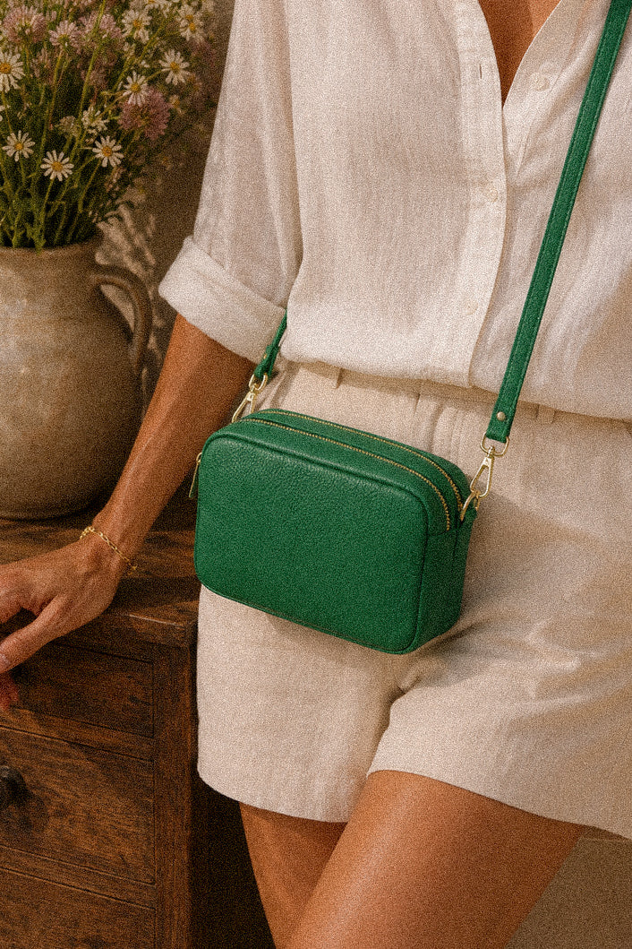 Borsa a tracolla in vera pelle color verde