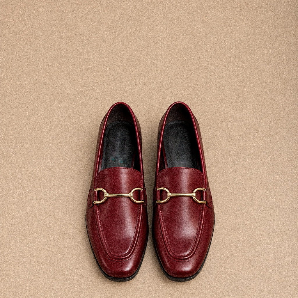 Mocassino Donna Bordeaux Effetto Pelle con Morsetto Horsebit Dorato