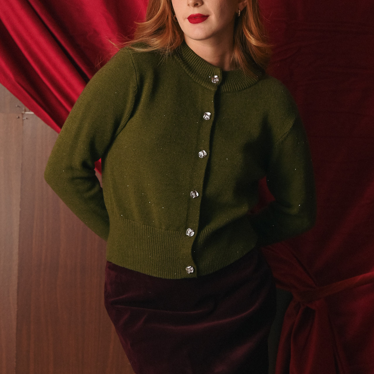 Cardigan Donna Verde Scintillante Bottoni Gioiello | Giacchino Paillettes Party