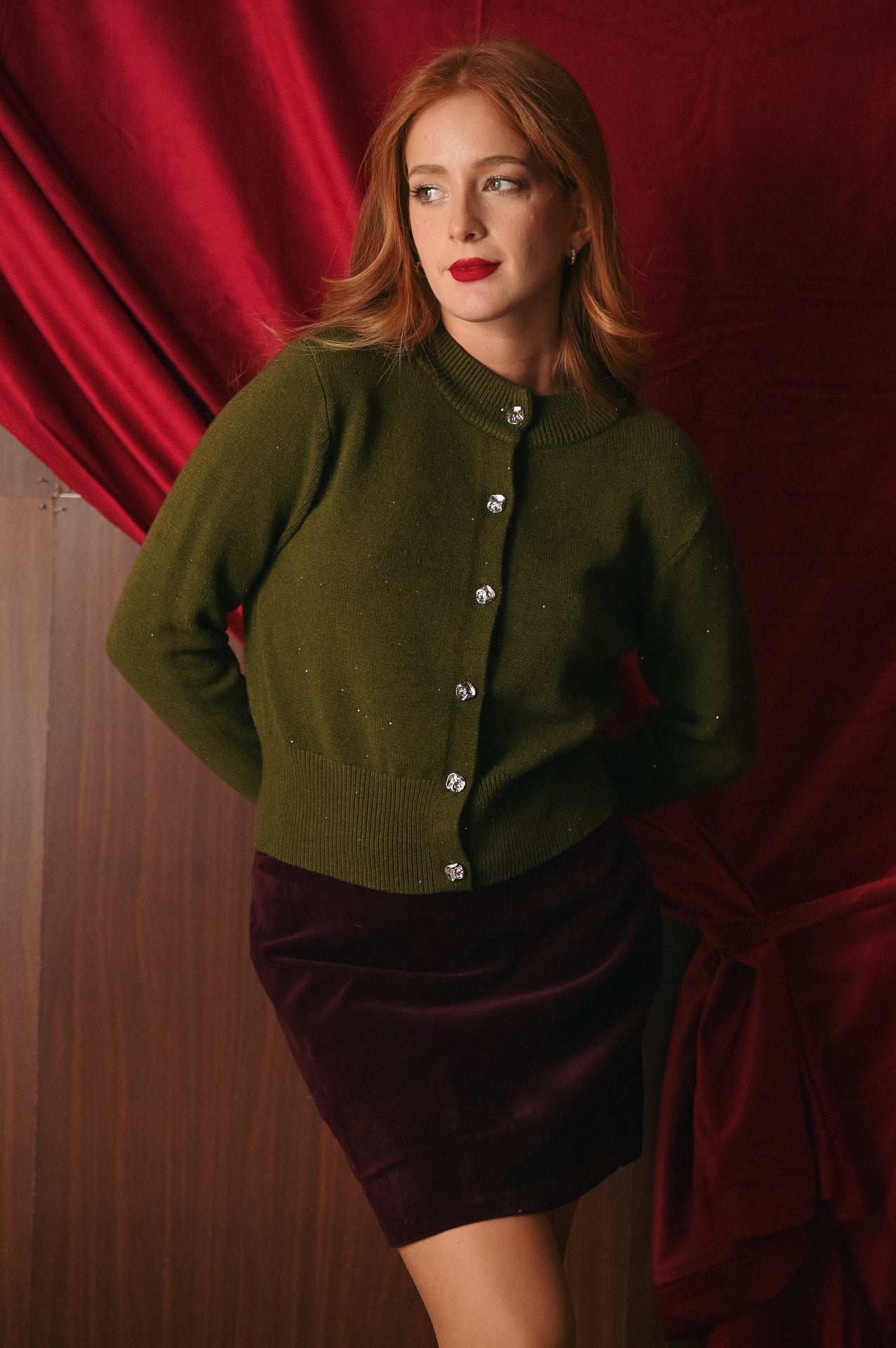 Cardigan Donna Verde Scintillante Bottoni Gioiello | Giacchino Paillettes Party