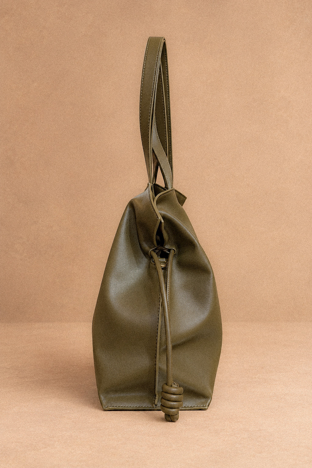 Borsa Tote Donna in Vera Pelle verde oliva con Coulisse Laterali e Tracolla