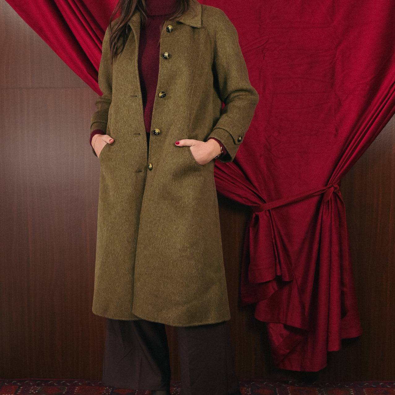 Cappotto Lungo Donna Verde Monopetto | Capospalla Sartoriale Classico Invernale