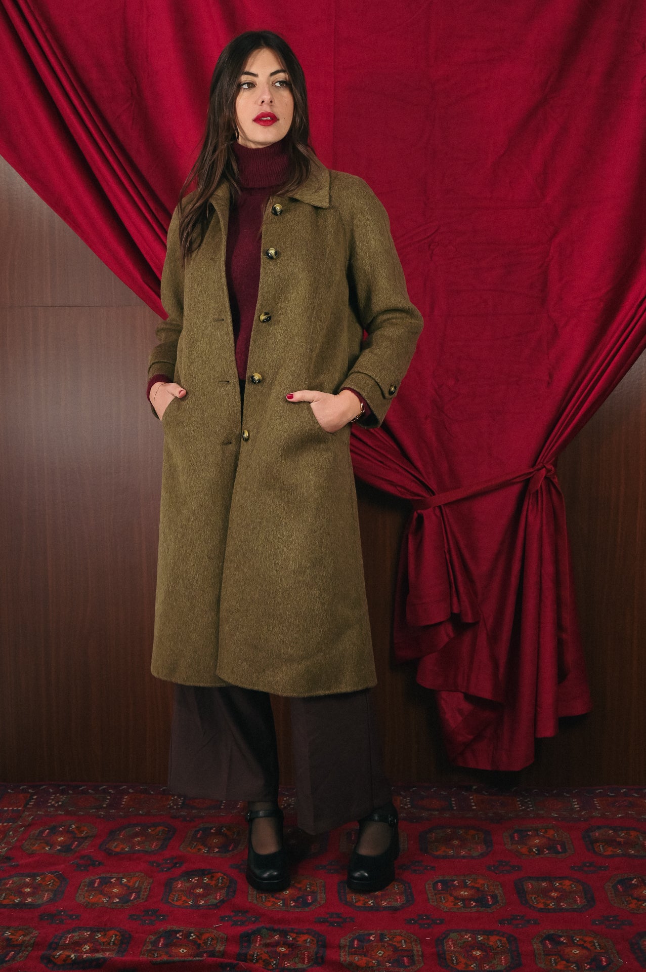 Cappotto Lungo Donna Verde Monopetto | Capospalla Sartoriale Classico Invernale