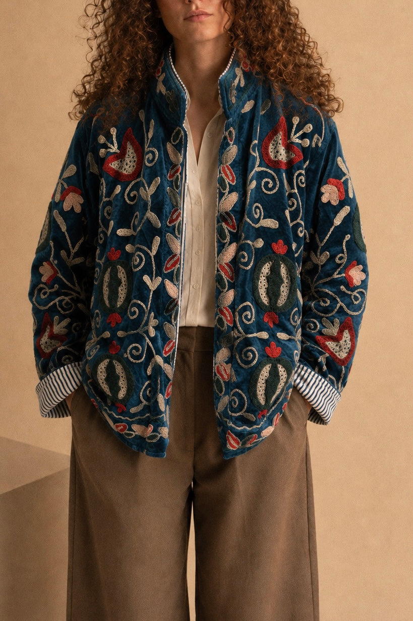 Giacca Suzani Velvet Blu Ottanio “Midnight Garden”