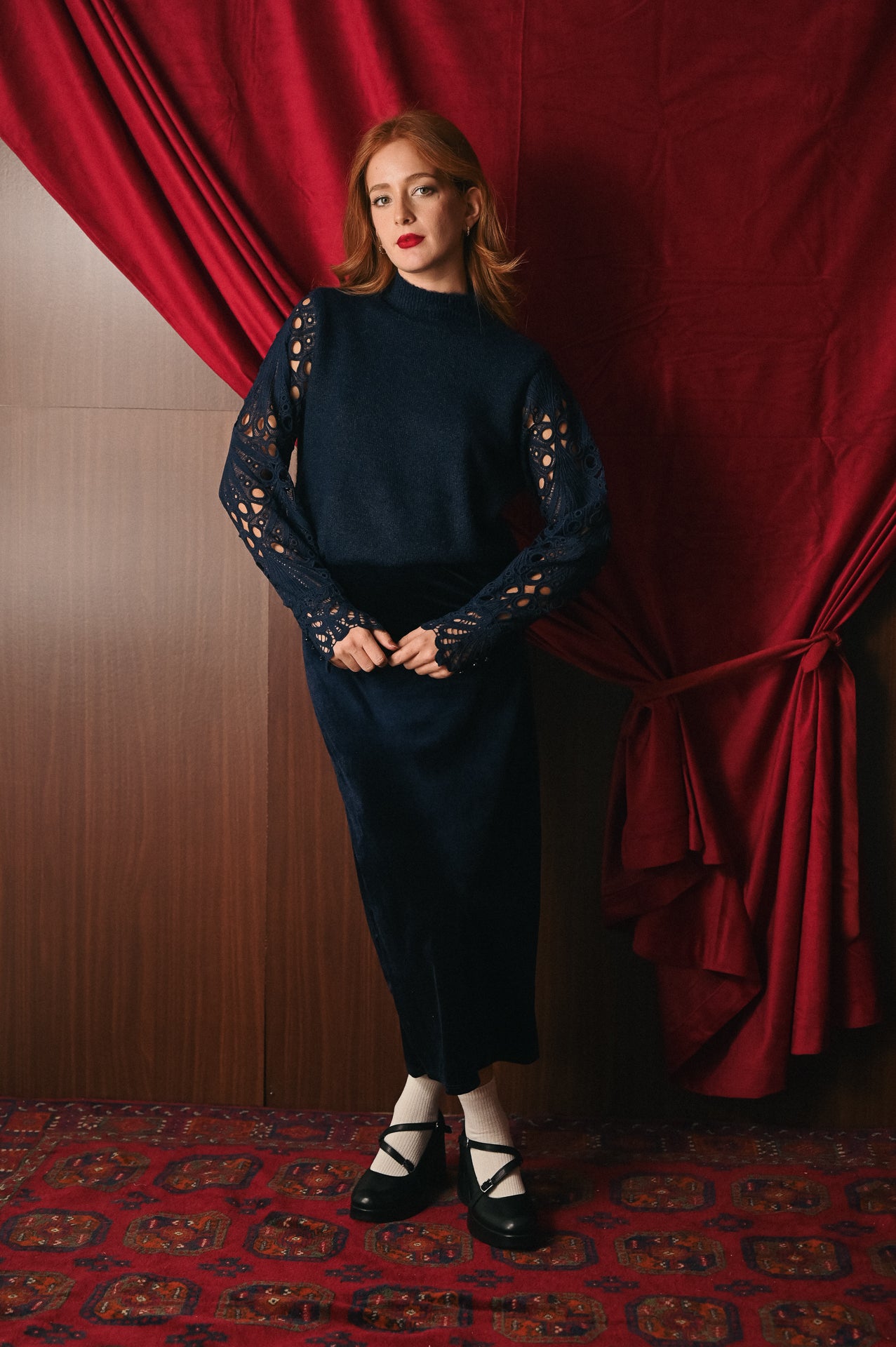 Gonna longuette blu in ciniglia