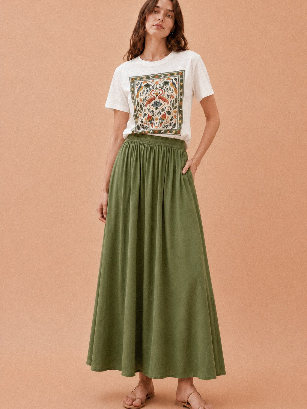 T-shirt bianca con stampa fenicottero