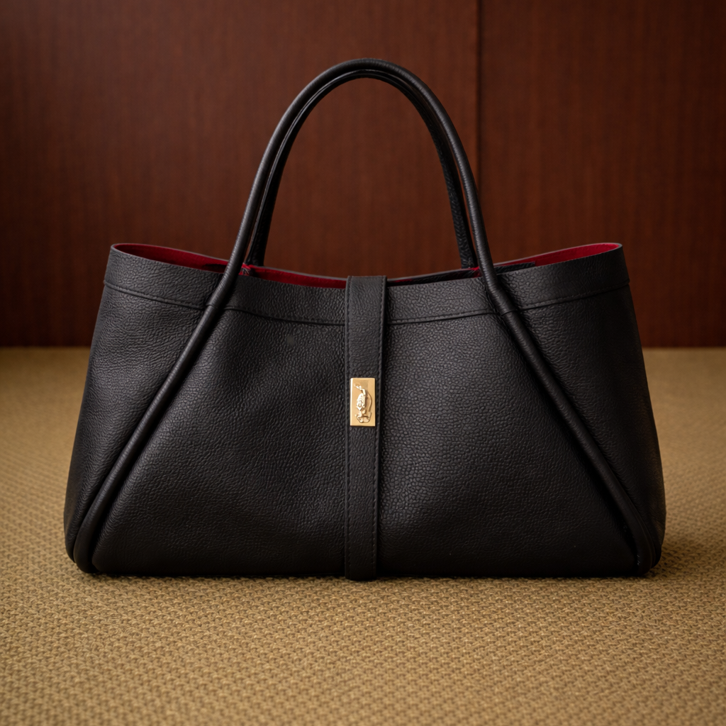 Borsa shopper in vera pelle nera con tracolla regolabile