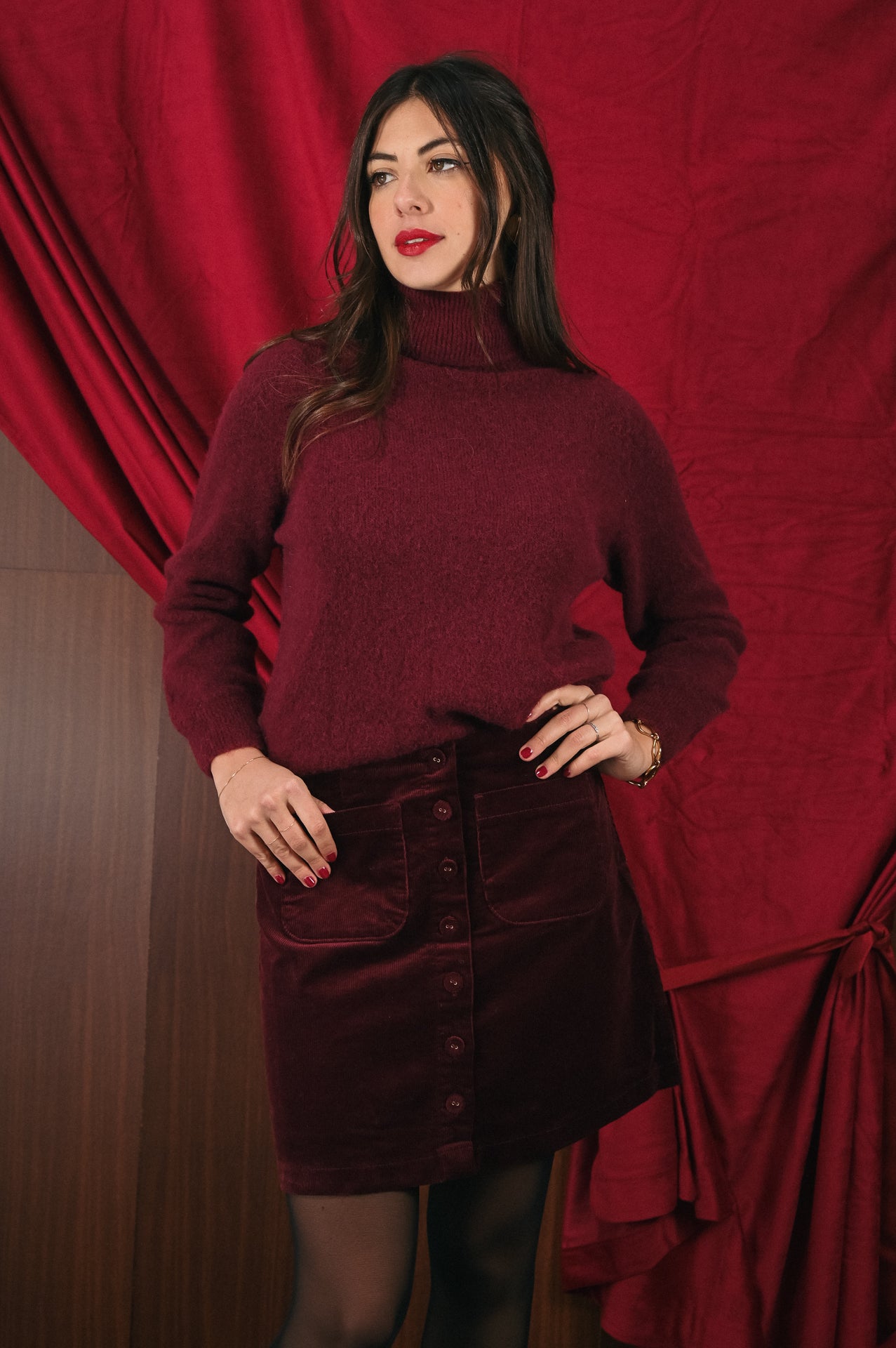 Maglione bordeaux collo alto donna Amelìe misto alpaca e lana | made in Italy