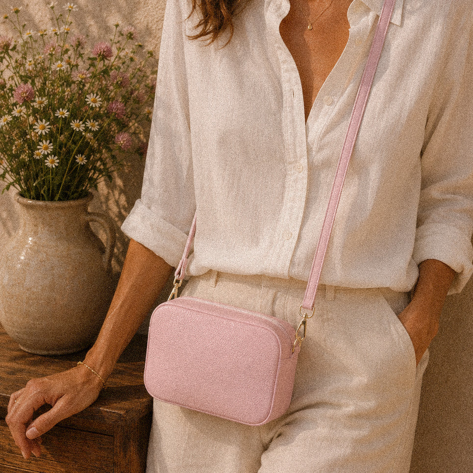 Borsa a tracolla in vera pelle color rosa
