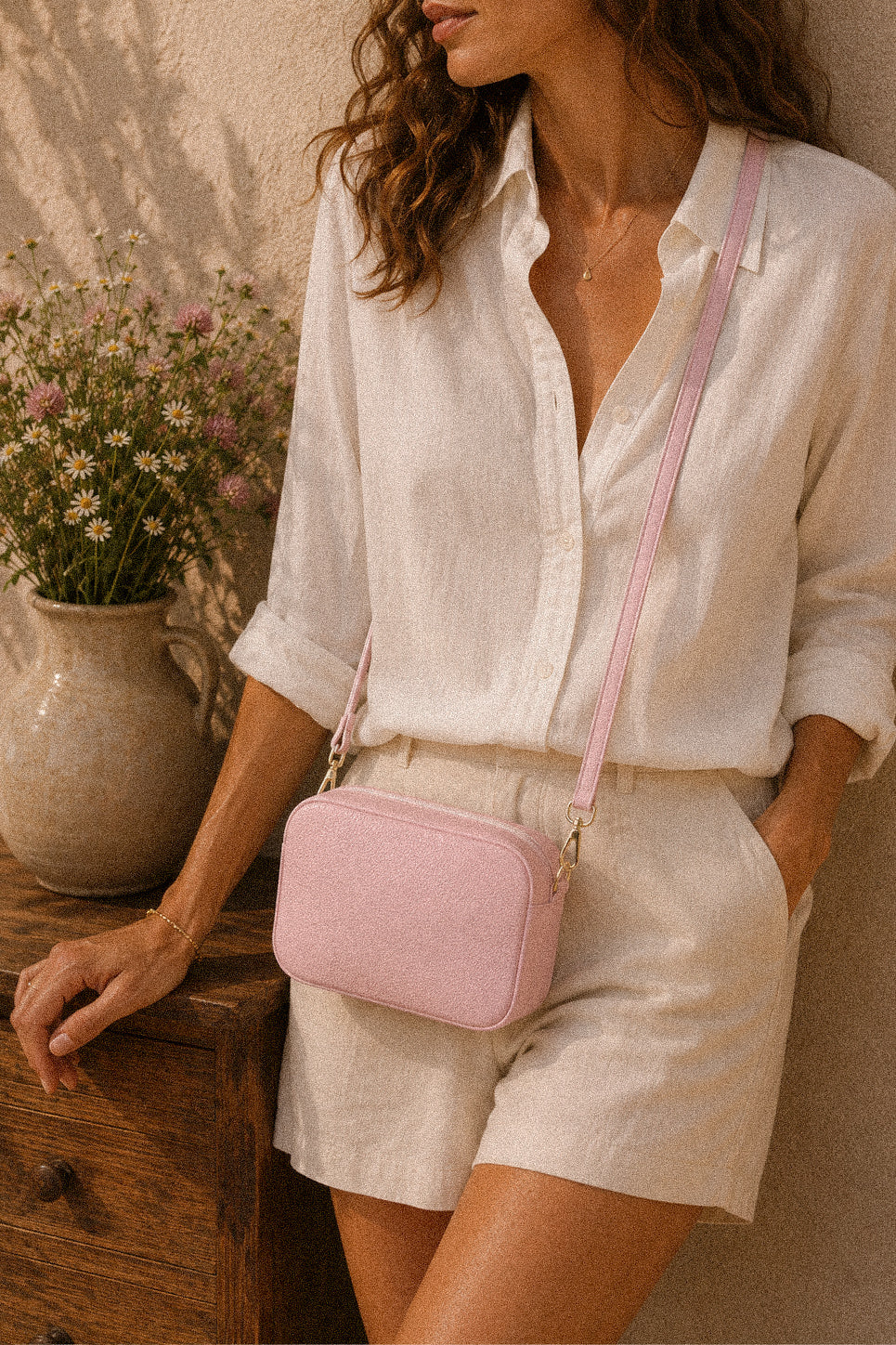 Borsa a tracolla in vera pelle color rosa