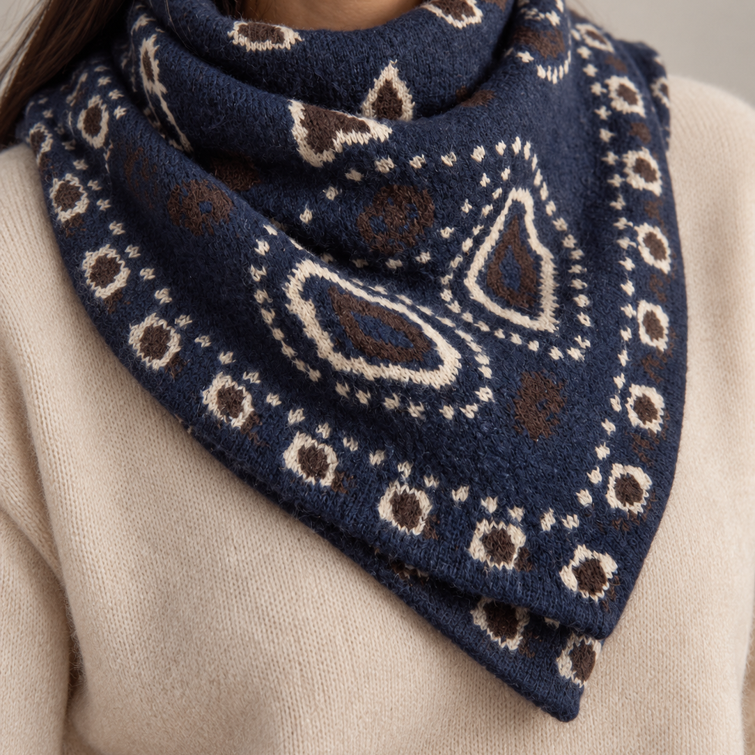 Bandana Donna in Lana Bordeaux con Fantasia Geometrica Regolabile