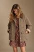 Blazer Donna Pied de Poule Beige e Marrone con Colletto in Velluto