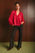 Blusa Donna Rossa in 100% Cotone con Scollo a V e Volant