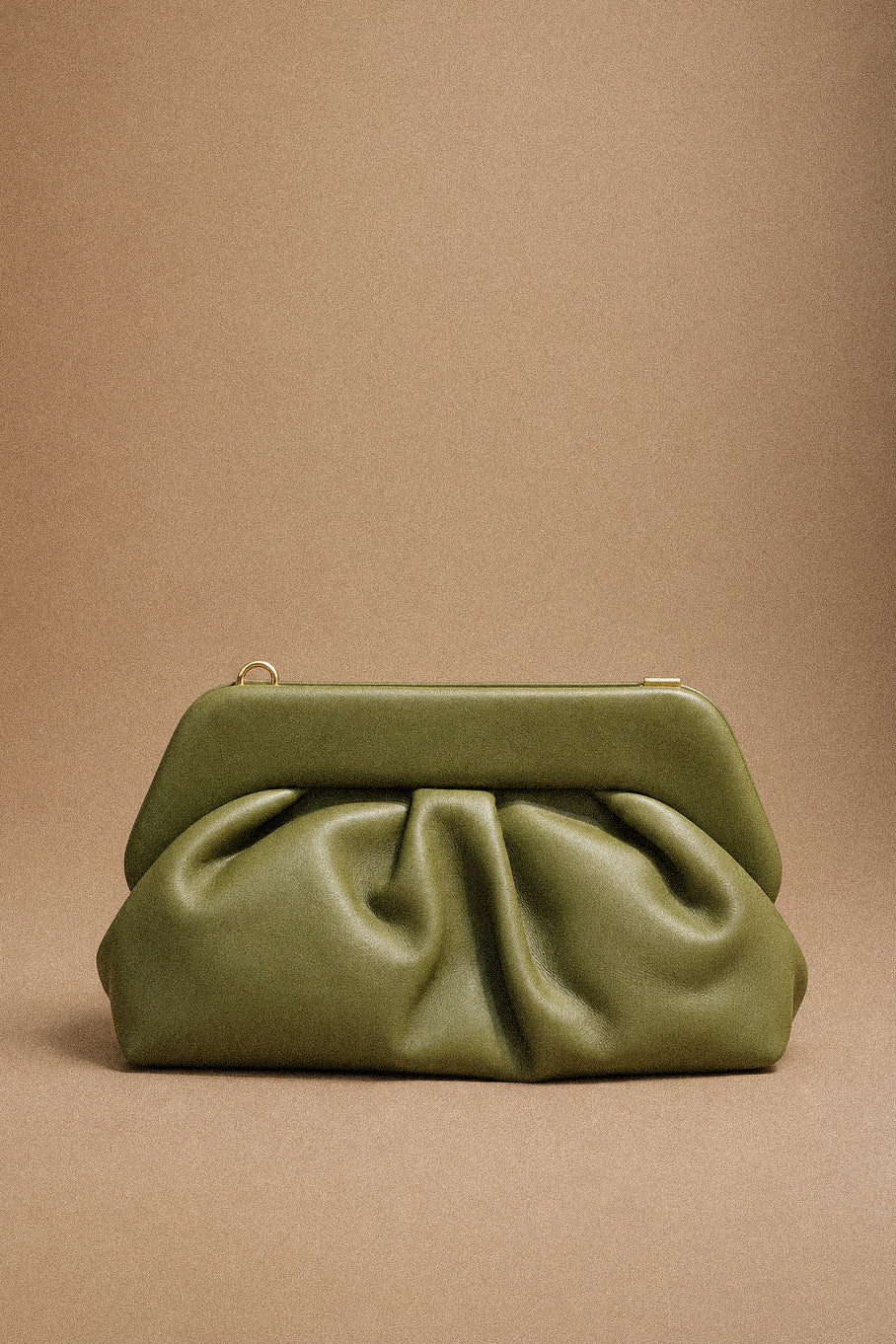 Borsa Donna Pochette Pouch in Pelle kaki con Tracolla Regolabile