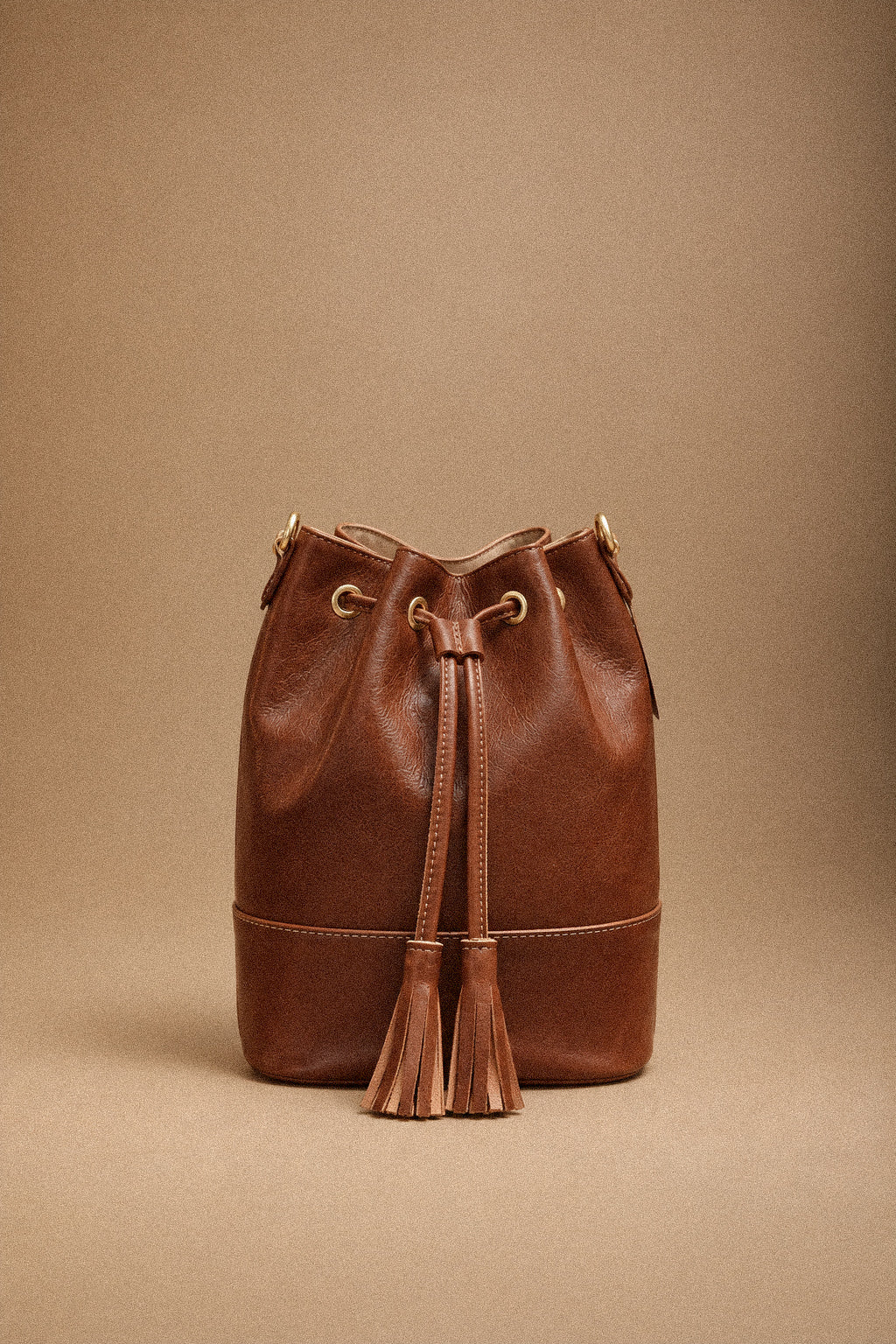 Borsa Donna a Secchiello in Vera Pelle Cognac con Coulisse