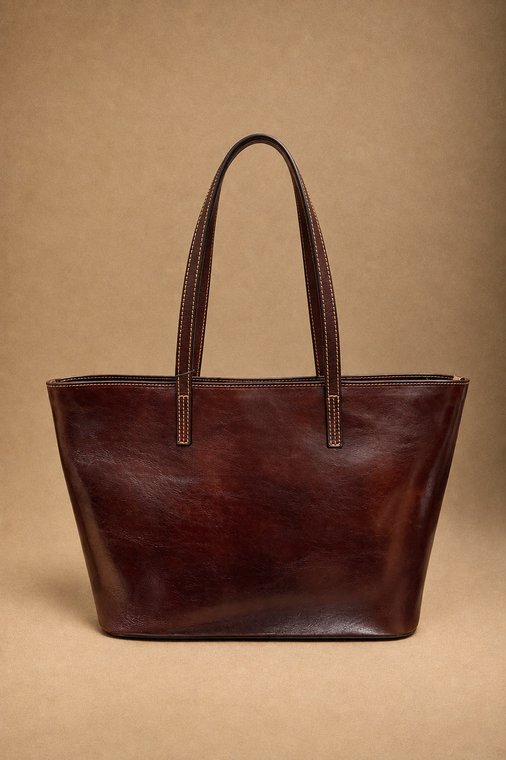 Borsa Shopper Donna in Vera Pelle Cognac Made in Italy con Manici Lunghi