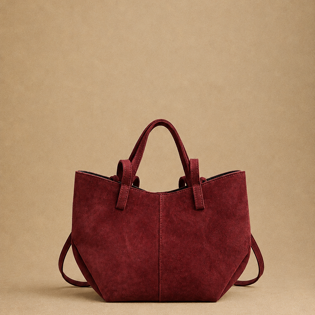 Borsa Shopper Donna in Vera Pelle Scamosciata Bordeaux con Doppio Manico