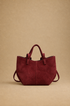 Borsa Shopper Donna in Vera Pelle Scamosciata Bordeaux con Doppio Manico