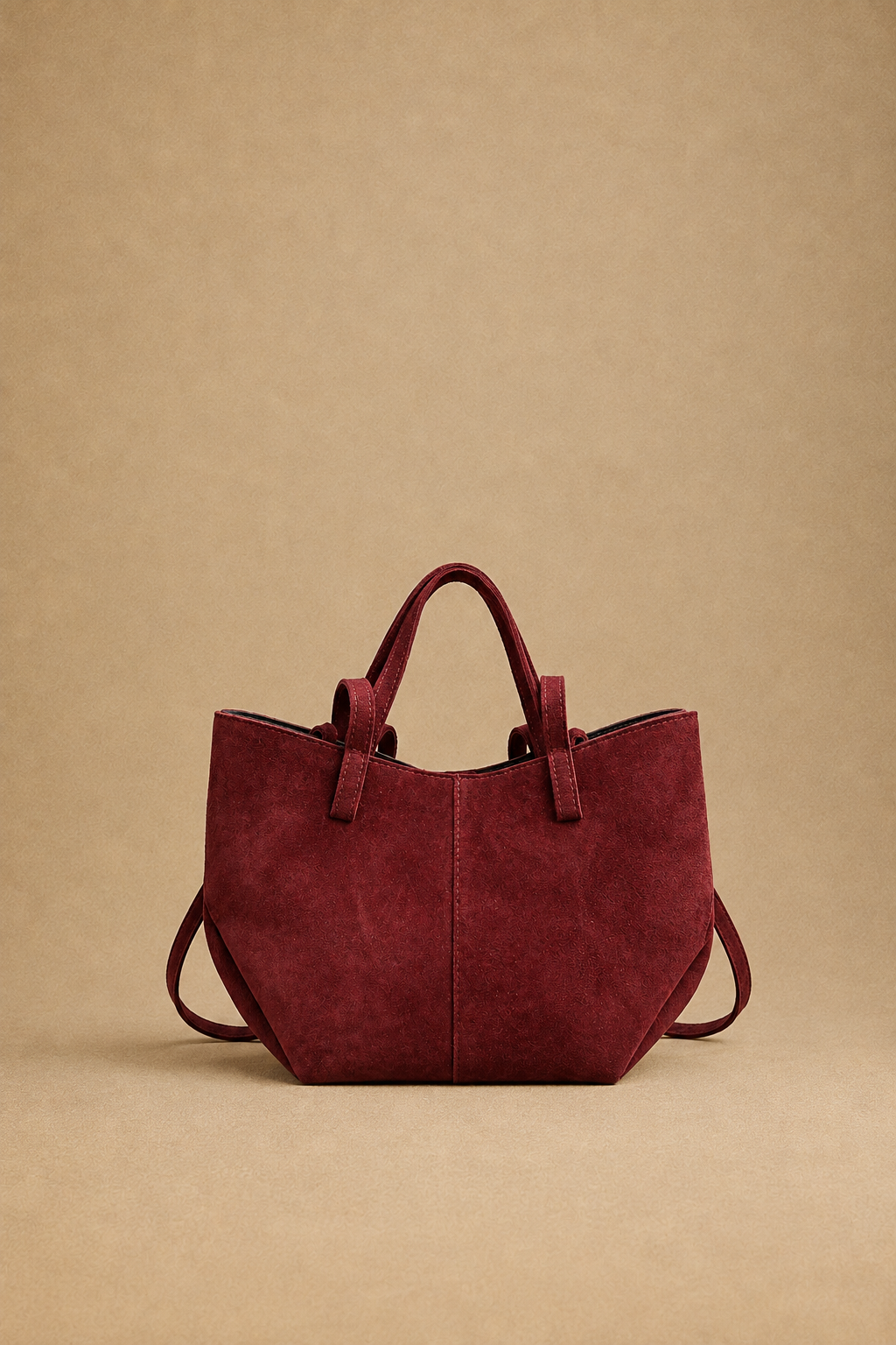 Borsa Shopper Donna in Vera Pelle Scamosciata Bordeaux con Doppio Manico