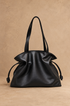 Borsa Tote Donna in Vera Pelle Nera con Coulisse Laterali e Tracolla