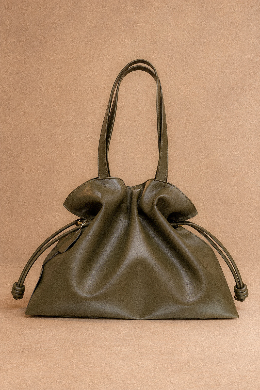 Borsa Tote Donna in Vera Pelle verde oliva con Coulisse Laterali e Tracolla