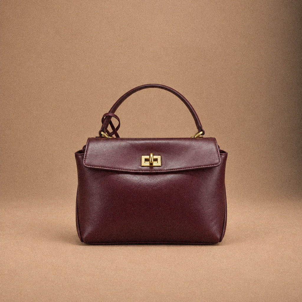 Borsa a Mano e Tracolla da Donna in Vera Pelle Liscia bordeaux– Chiusura a Girello