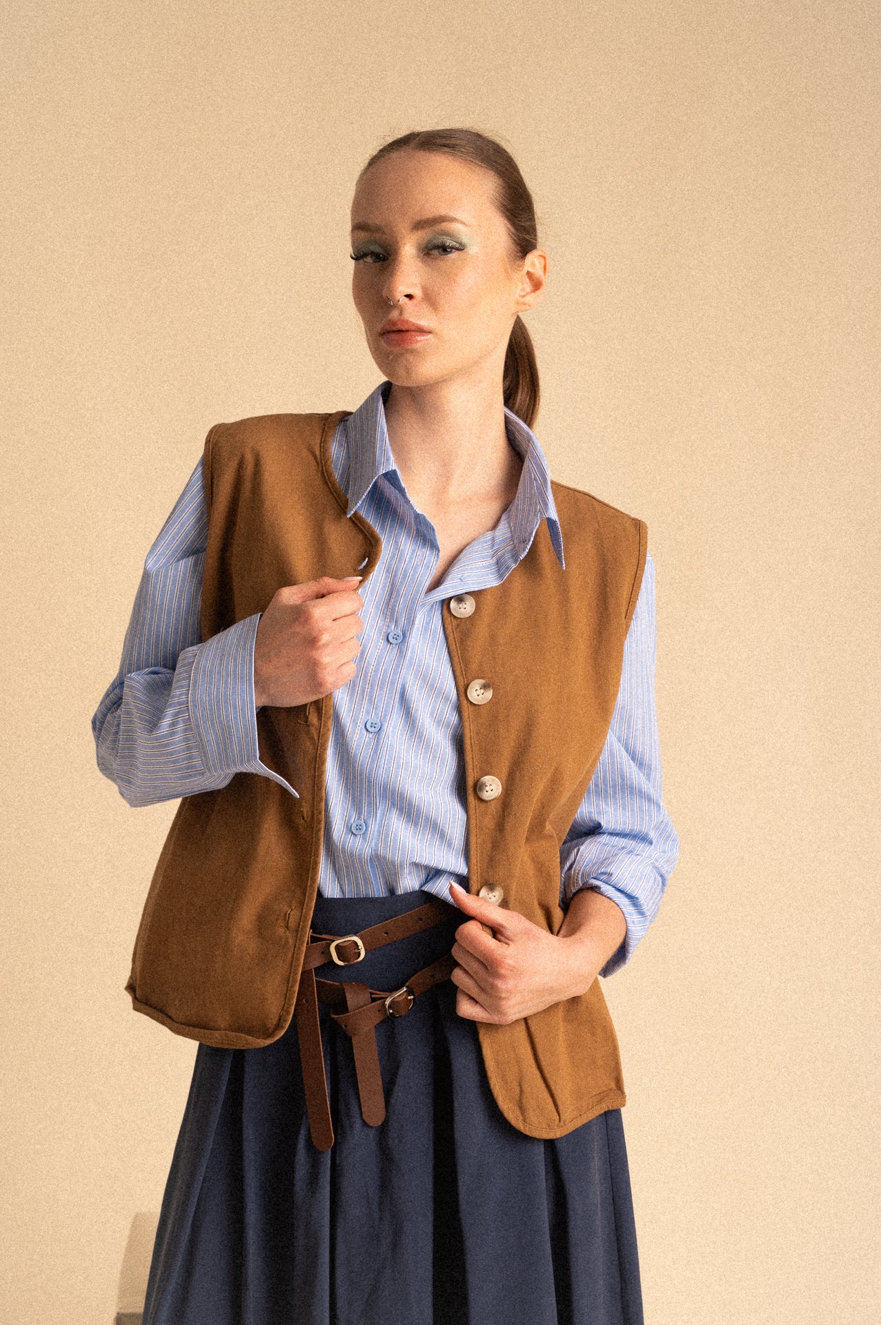 Gilet Utility cuoio in Cotone