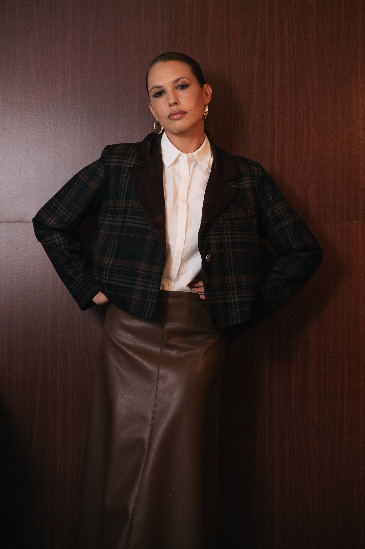 Blazer Corto Donna a Quadri Tartan | Collo in Velluto a Coste | Stile Vintage