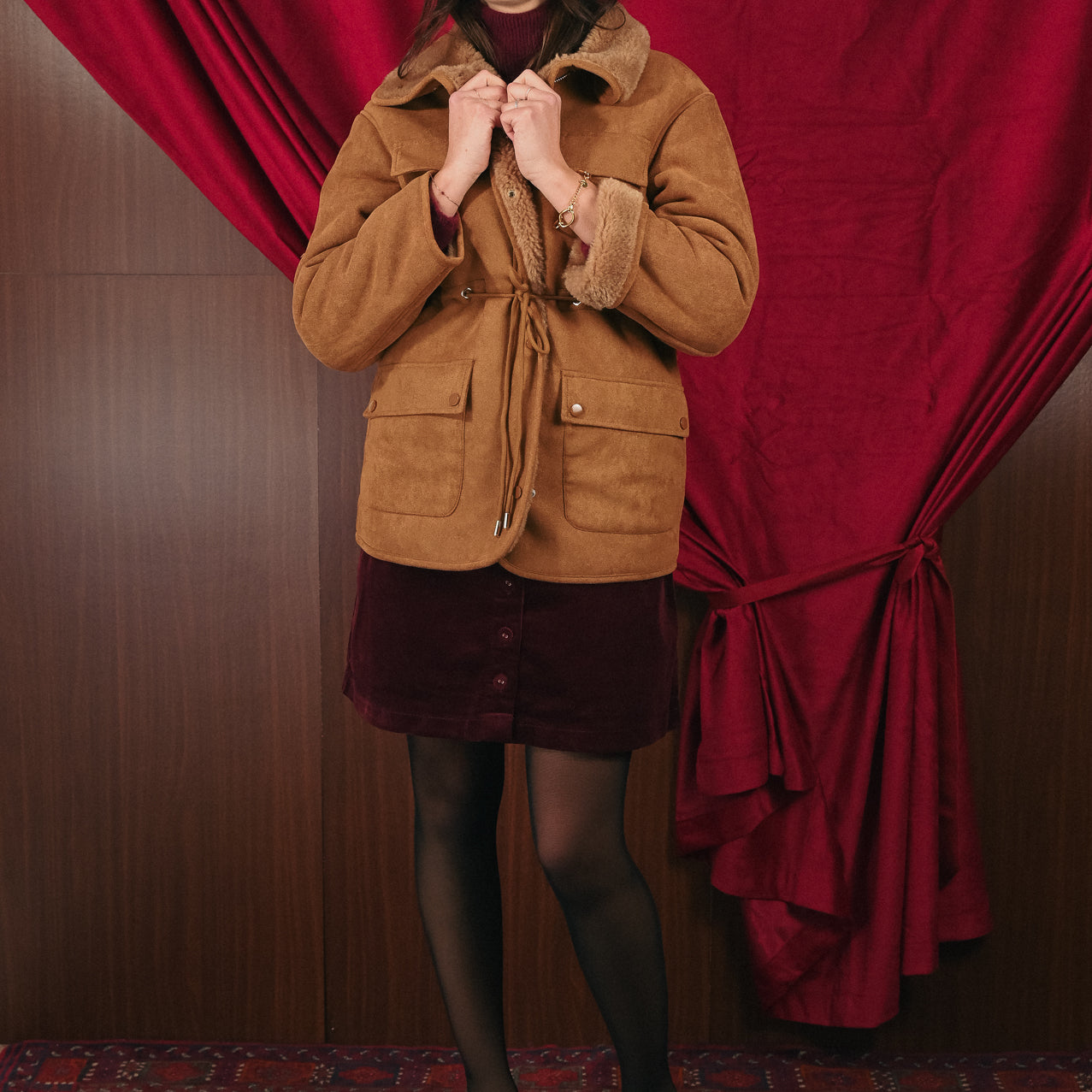 Giacca Invernale Donna Camoscio Finto e Pelliccia Ecologica | Imbottita Coulisse in Vita