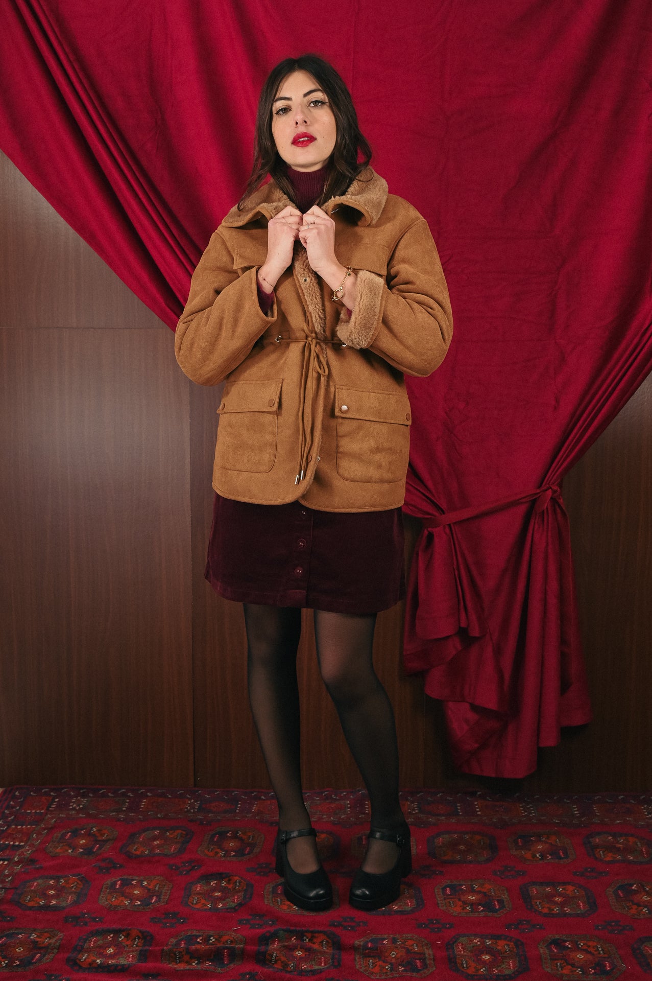 Giacca Invernale Donna Camoscio Finto e Pelliccia Ecologica | Imbottita Coulisse in Vita