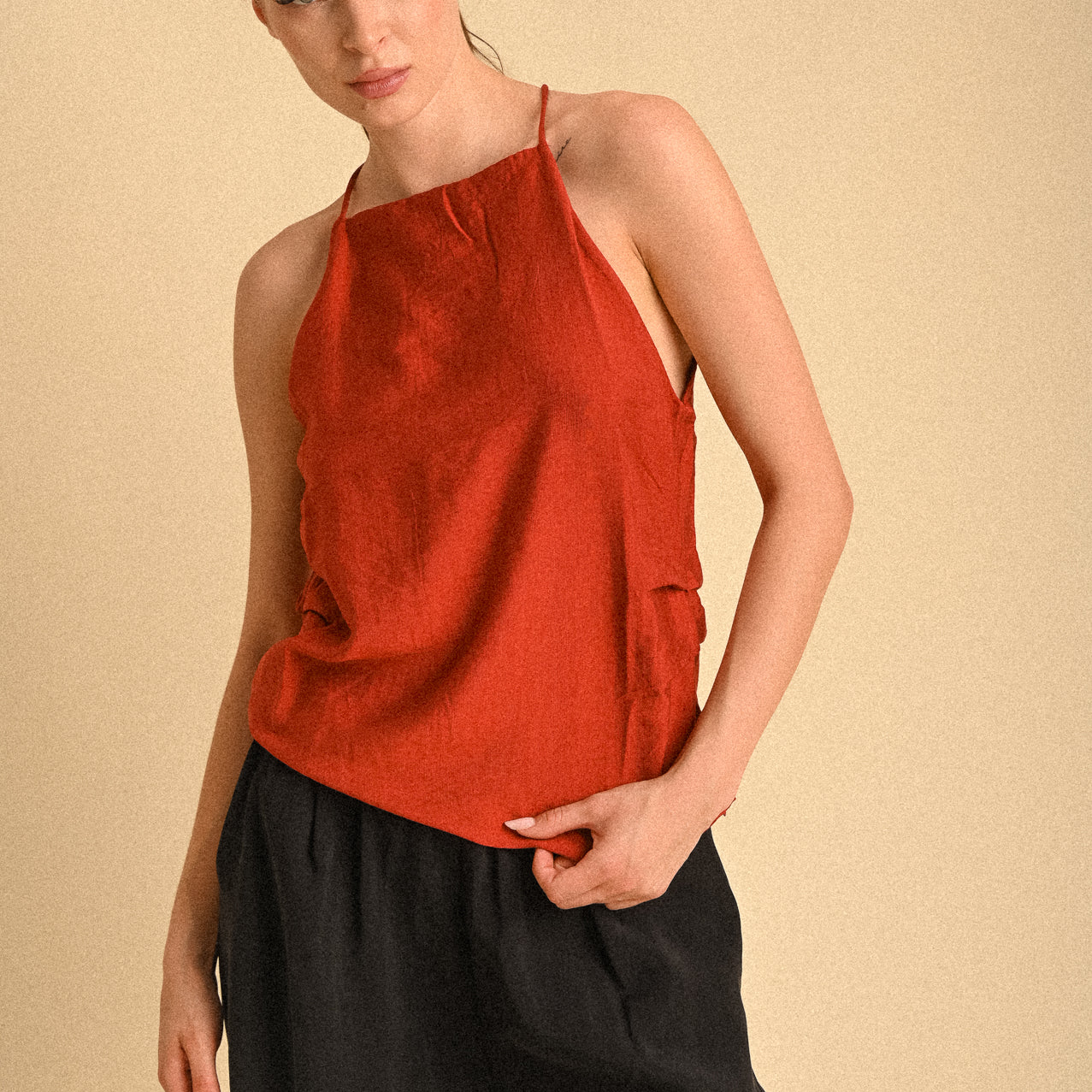 Top Halter Donna Rosso Marrakesh in Viscosa Leggera