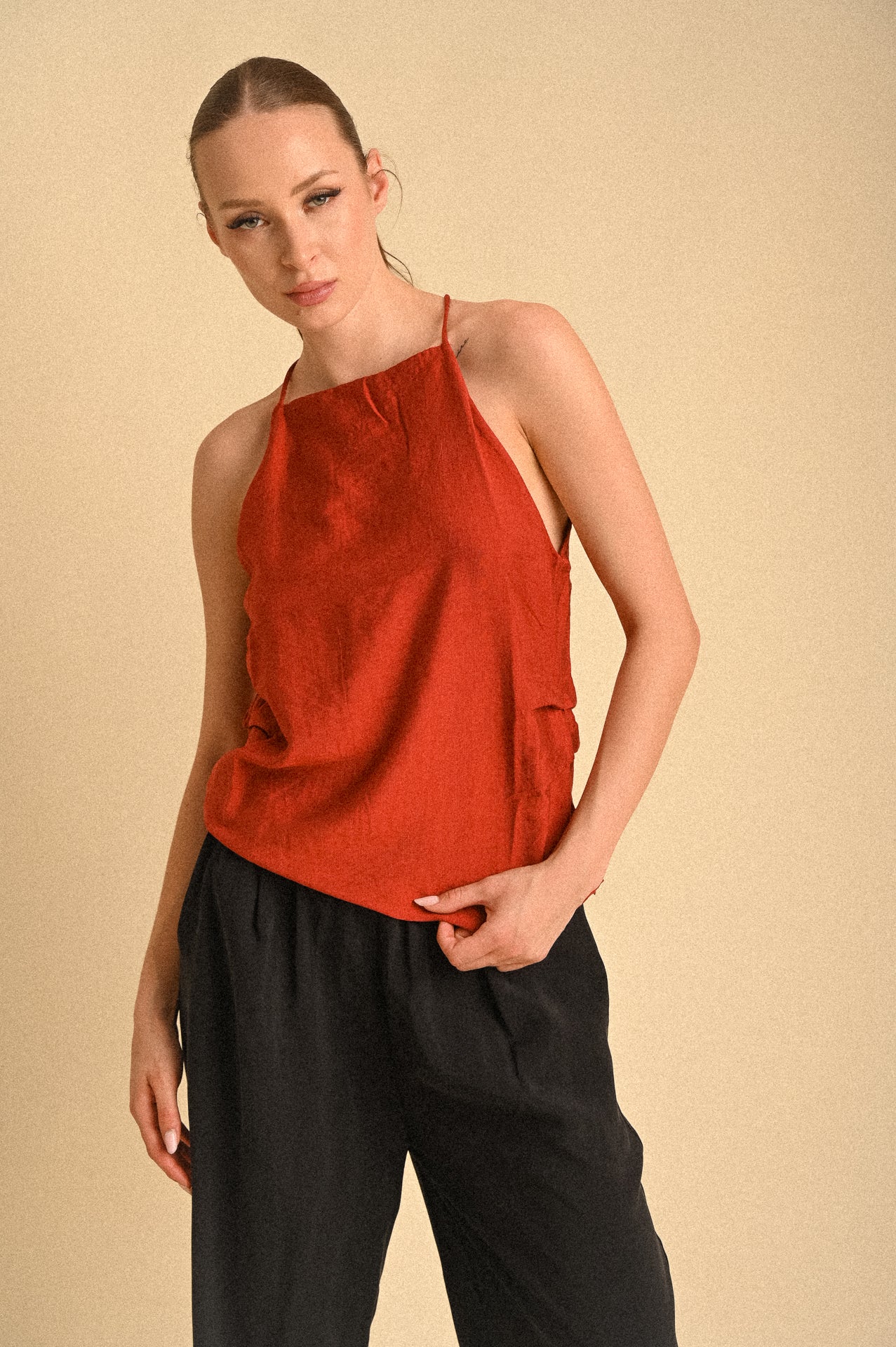 Top Halter Donna Rosso Marrakesh in Viscosa Leggera