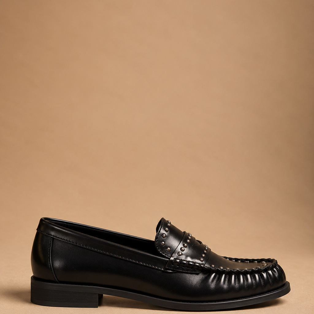 Mocassino Donna Nero con Borchie in Ecopelle