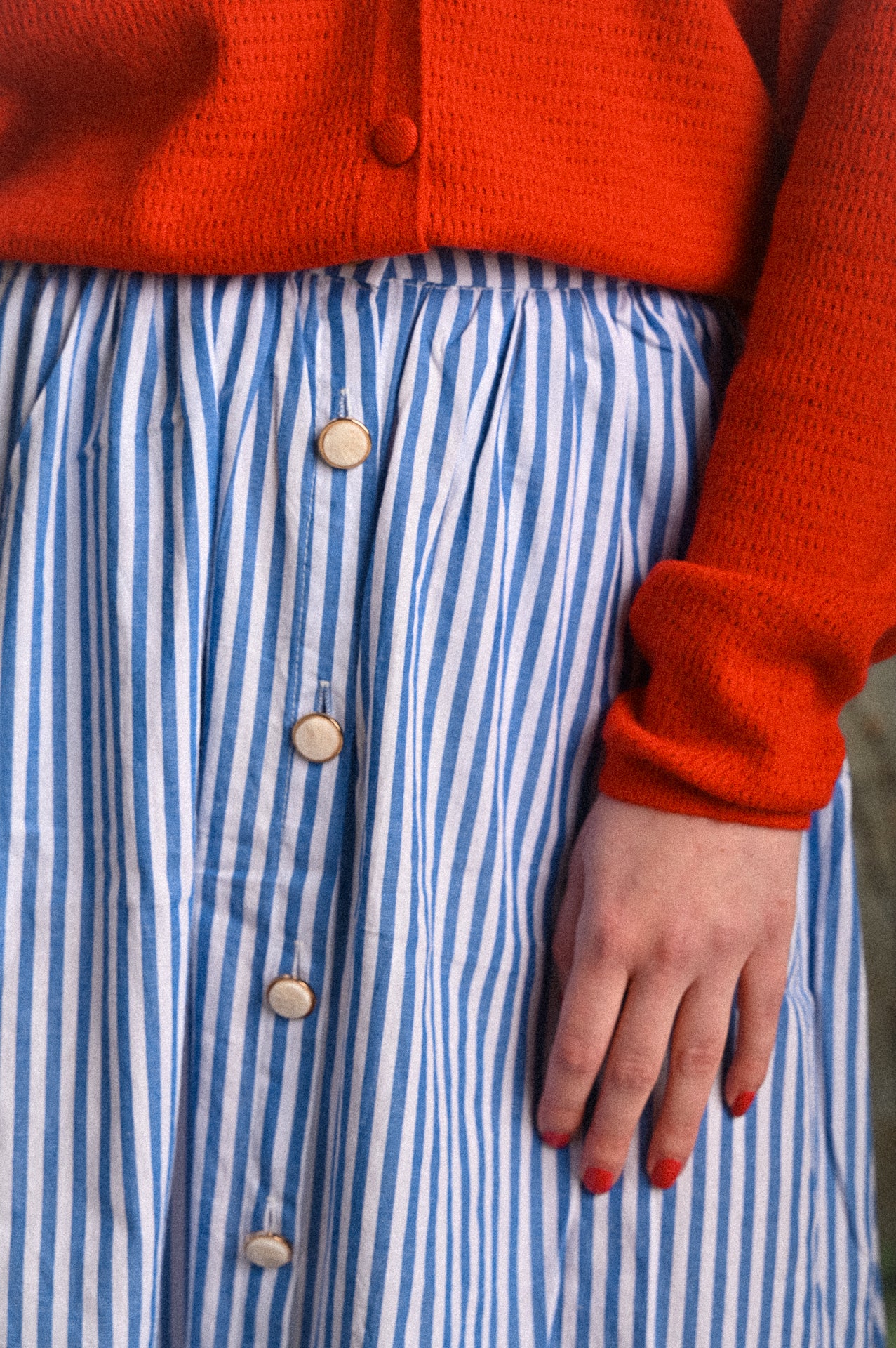 Gonna Solea A-Line lunga a righe in cotone con bottoni frontali