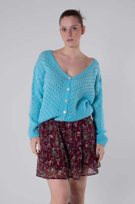 Cardigan azzurro traforato