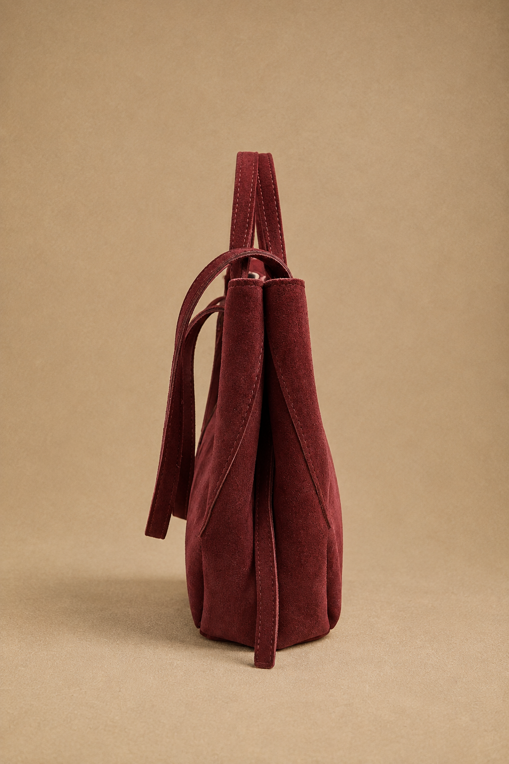 Borsa Shopper Donna in Vera Pelle Scamosciata Bordeaux con Doppio Manico