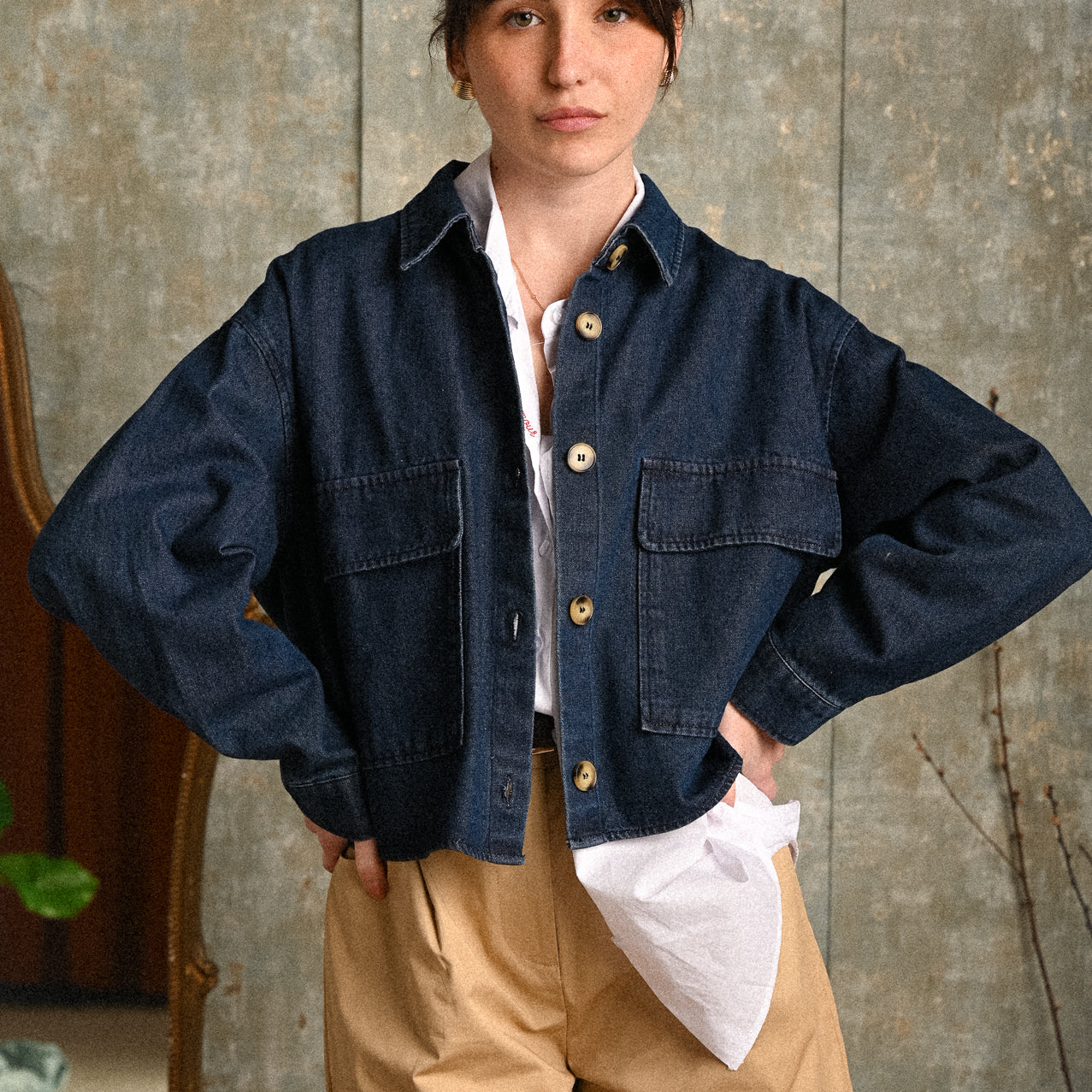 Giacca Zinnia Donna Denim Crop con Tasche