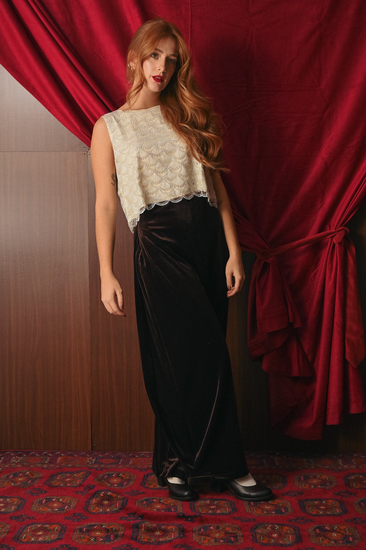 Pantalone Donna Velluto Ruggine con Elastico in Vita | Pantalone Wide Leg Comfy Chic