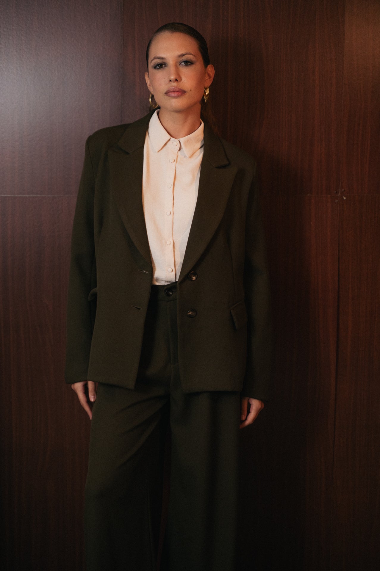 Blazer Donna Verde Oliva | Giacca Lunga Strutturata | Completo Elegante