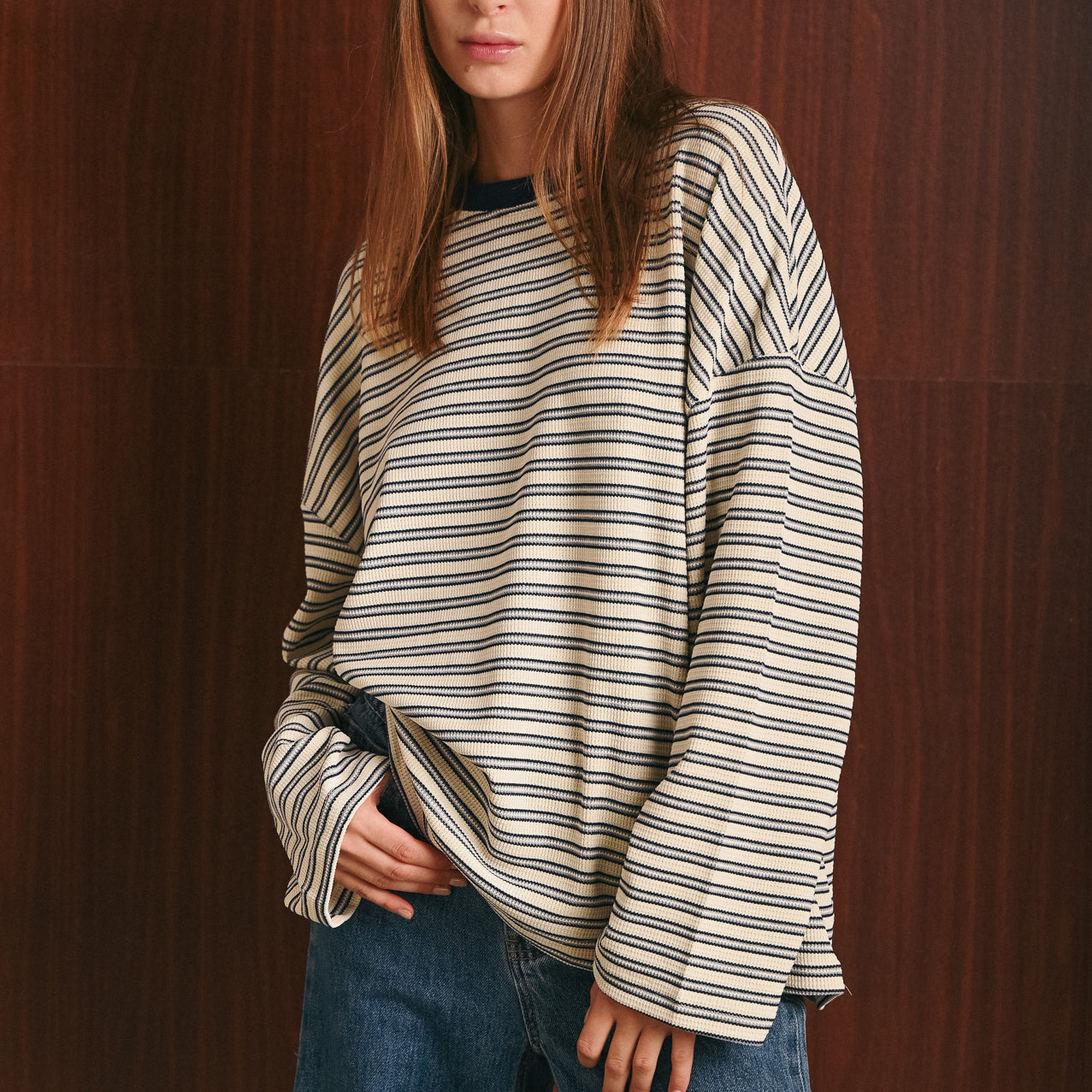 Blusa Donna Morbida a Righe blu e Bianche in Cotone Stretch