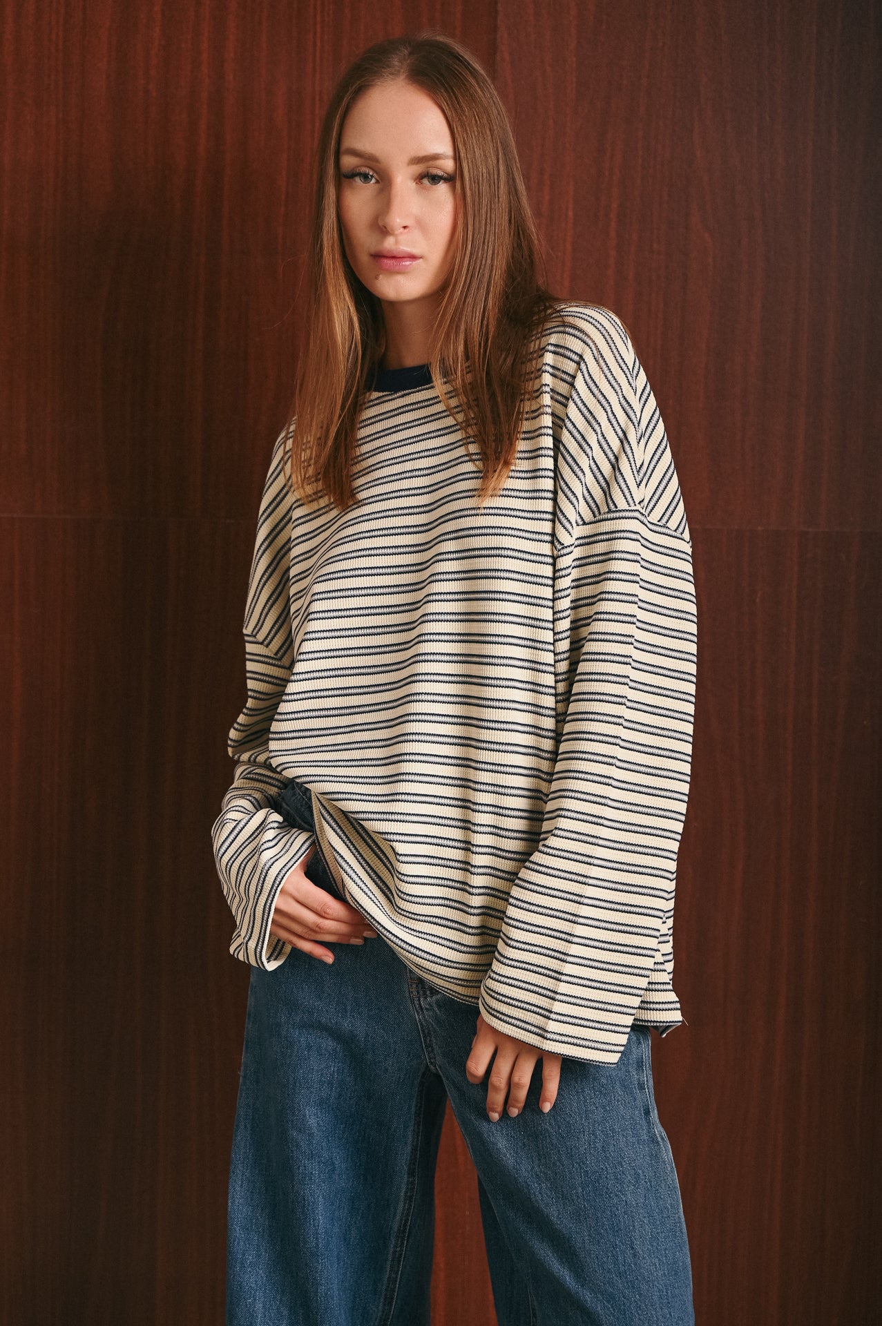 Blusa Donna Morbida a Righe blu e Bianche in Cotone Stretch