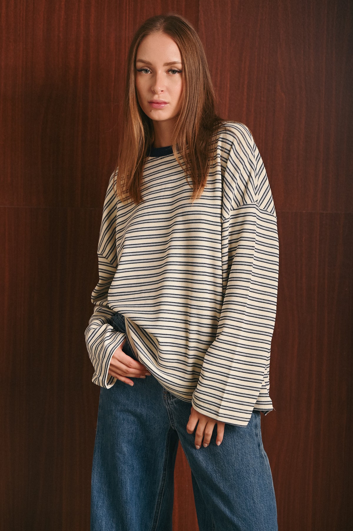 Blusa Donna Morbida a Righe blu e Bianche in Cotone Stretch
