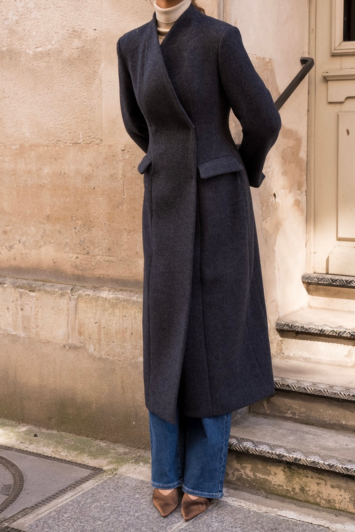 Cappotto Lungo Donna in Lana | Collo Coreano