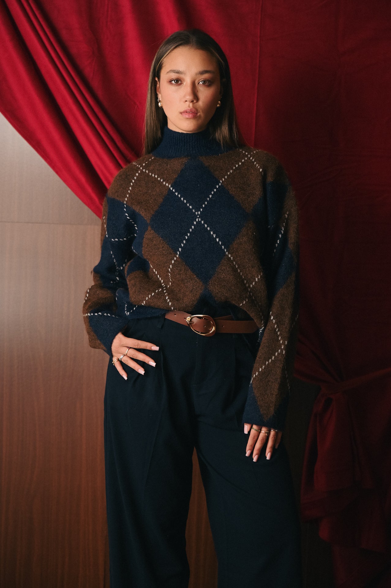 Maglione Donna Collo Alto Fantasia a rombi