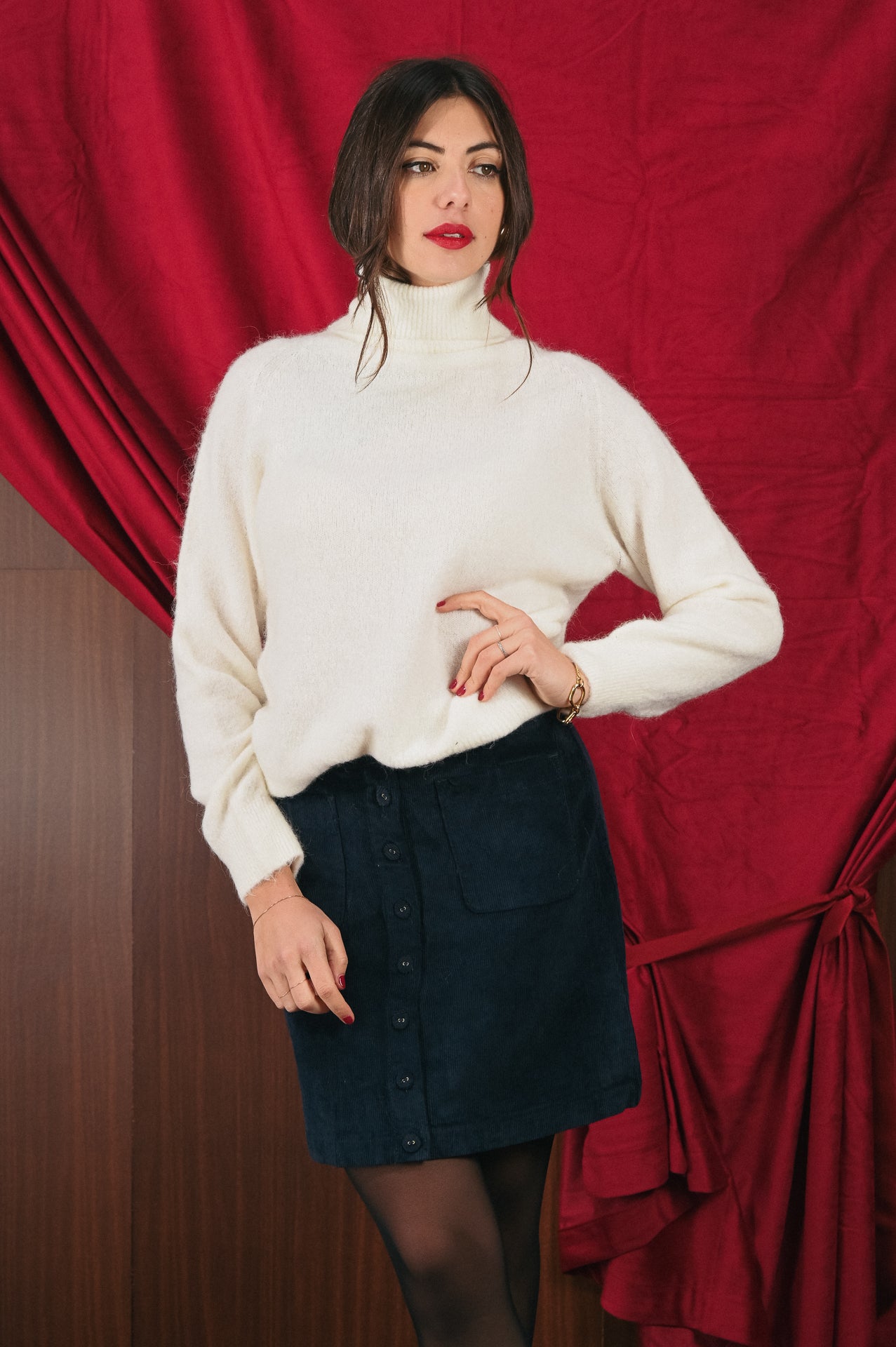 Maglione panna collo alto donna Amelìe misto alpaca e lana | made in Italy