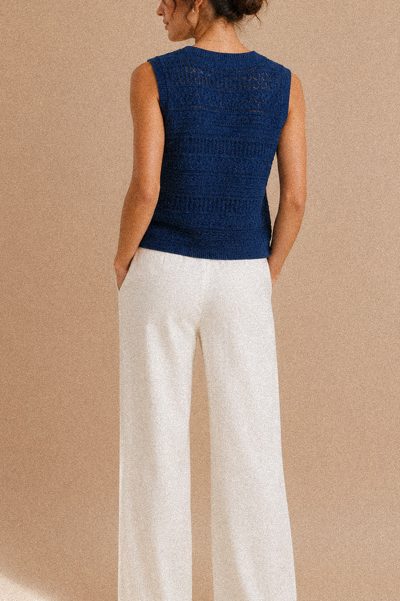 Top Riviera Vietri blu in Cotone Traforato Donna